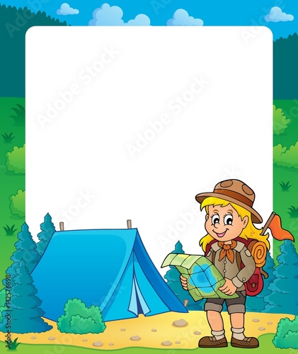 Summer frame with scout girl theme 2