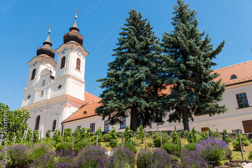 Panoramic view of Tihany Abbey at Lake Balaton in Hungary.