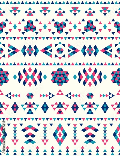 Seamless Ethnic pattern textures. Pink & Navy colors. Navajo geometric print. Rustic decorative ornament. Abstract geometric pattern. Native American pattern. Ornament for the design of clothing