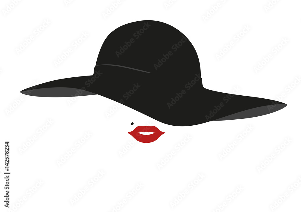 Vecteur Stock Femme - Chapeau - visage - portrait - mode - rouge à lèvres -  accessoire - logo | Adobe Stock