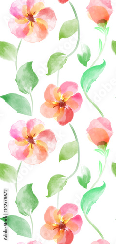 Fototapeta Naklejka Na Ścianę i Meble -  Seamless Watercolor floral pattern. Flower Pattern background