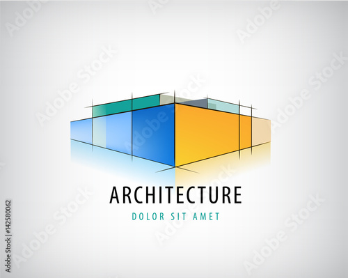 Vector abstract 3d architecture sign, building plan logo, house design