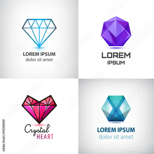 Vector set of jewelery logos, diamond illustration, crystal icons