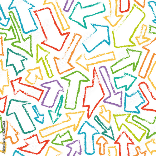 Vector seamless pattern of colorful arrows on white background. Good for children s stuff  wrapping paper  scrapbooking and stationery supplies.