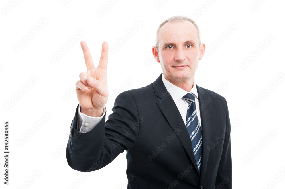 Portrait of middle age elegant man showing peace Portrait of middle age elegant man showing peace