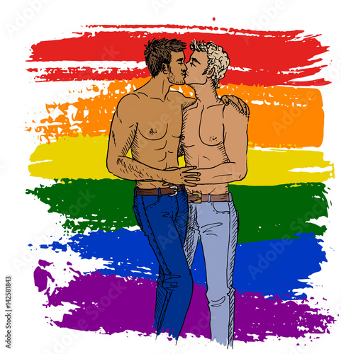 kissing gays and lgbt flag