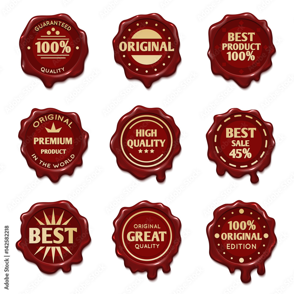 Old wax stamps with finest quality advertising text vector stock