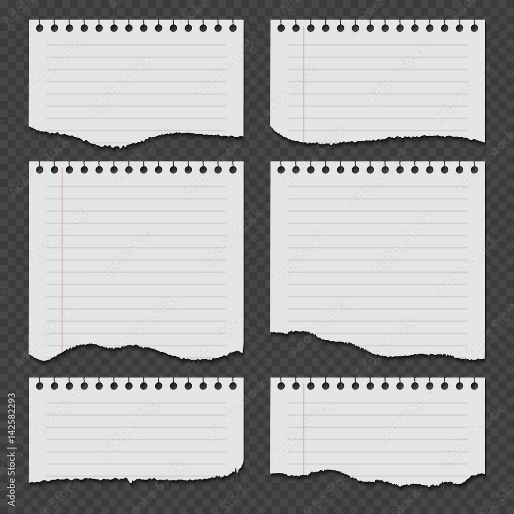 Notebook papers with torn, ripped edge vector set