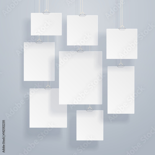 Blank white image and photo frames on wall vector illustration