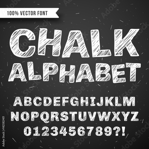 White chalk hand drawing vector alphabet, school font isolated on blackboard