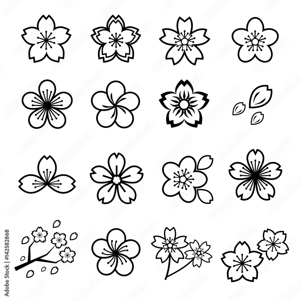 Fototapeta premium Flower icons set, Sakura