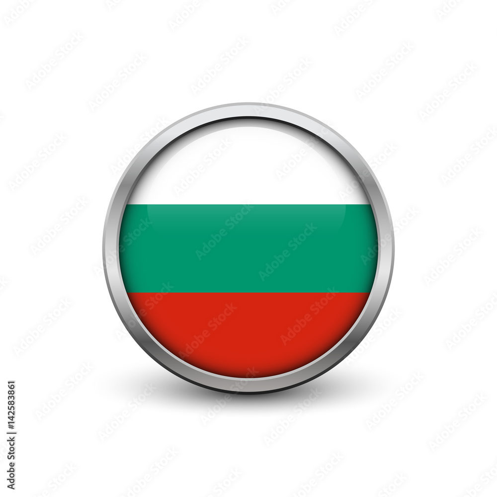 Flag of Bulgaria, button with metal frame and shadow Flag of Bulgaria, button with metal frame and shadow