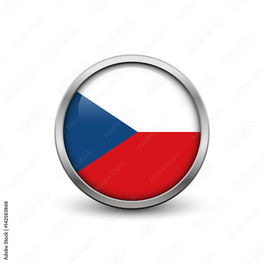 Flag of Czech Republic, button with metal frame and shadow Flag of Czech Republic, button with metal frame and shadow