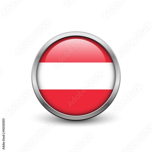 Free Download Flag of Austria, button with metal frame and shadow - GFXLoad