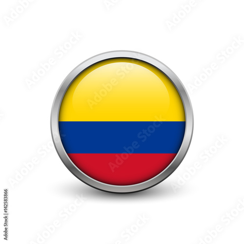 Flag of Columbia, button with metal frame and shadow