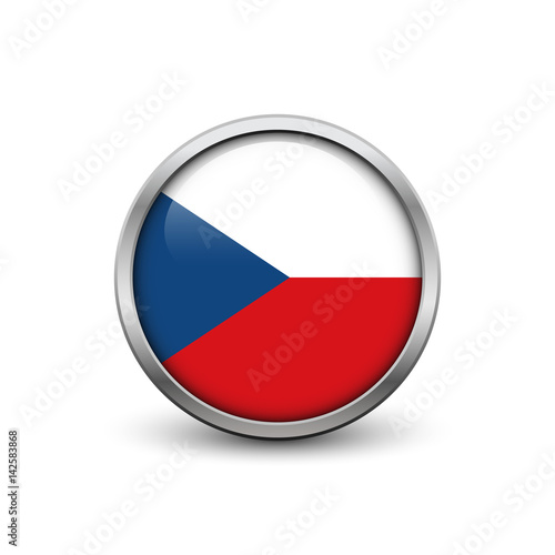 Free Download Flag of  Czech Republic, button with metal frame and shadow - GFXLoad