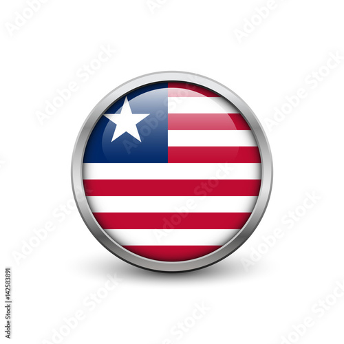 Free Download Flag of Liberia, button with metal frame and shadow - GFXLoad