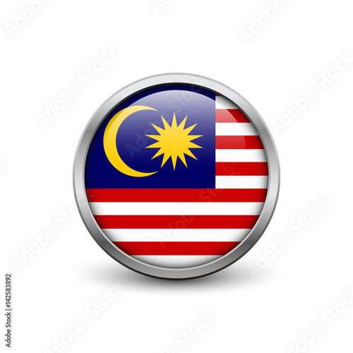 Free Download Flag of Malaysia, button with metal frame and shadow - GFXLoad