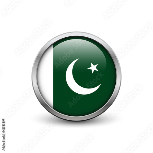 Free Download Flag of Pakistan, button with metal frame and shadow - GFXLoad