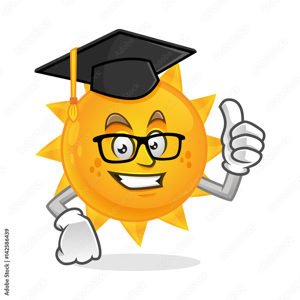 Vetor de Graduation sun mascot wearing graduation cap, sun character ...