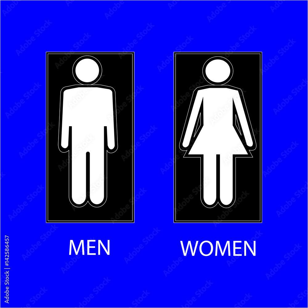 WC sign white silhouette men and women icon in black square WC sign white silhouette men and women icon in black square