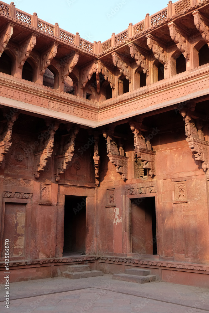 Unique architectural details of Red Fort, Agra, UNESCO World heritage site, India 