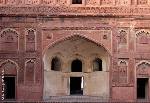 Unique architectural details of Red Fort, Agra, UNESCO World heritage site, India 