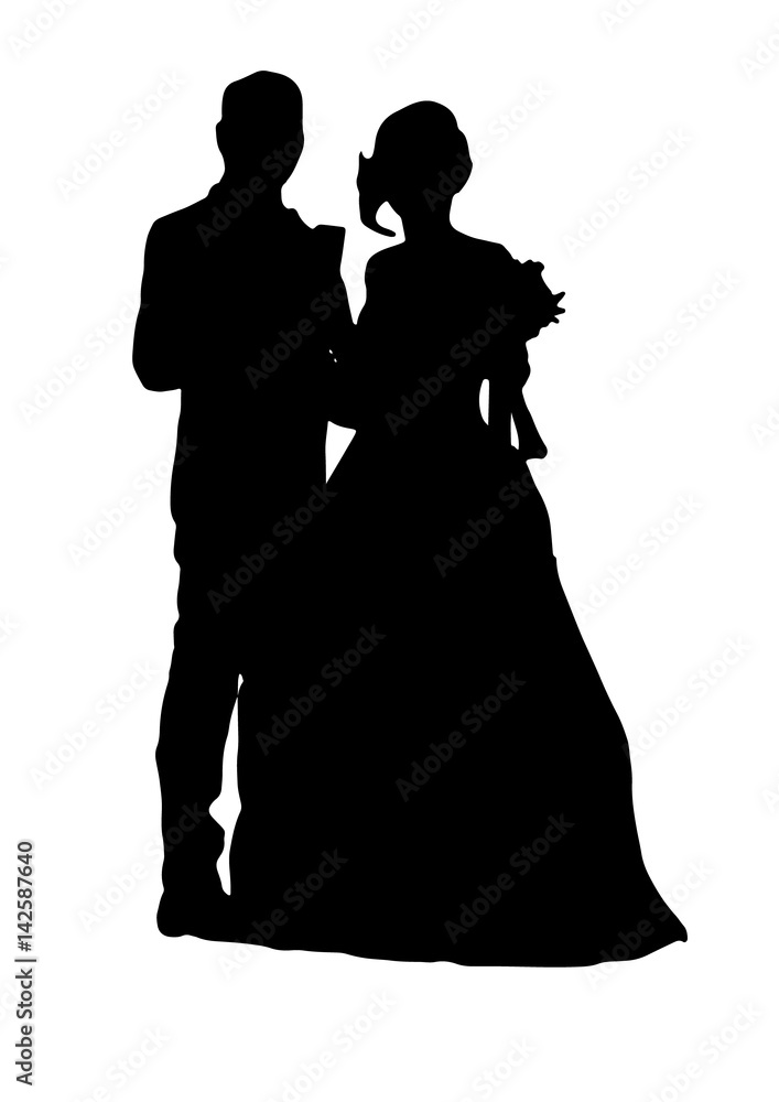 Silhouette wedding bridegroom bride embrace vector