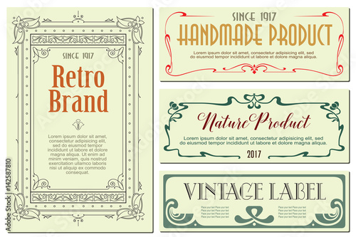 Vector flowers vintage labels on different versions.