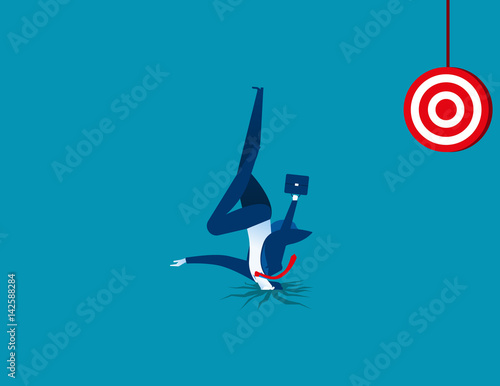 Businessman hiding his head in ground or fall of business. Concept indicators business illustration. Vector cartoon character and abstract