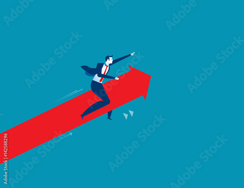 Businessman pointing and driving arrow upward. Concept success business illustration. Vector cartoon character and abstract