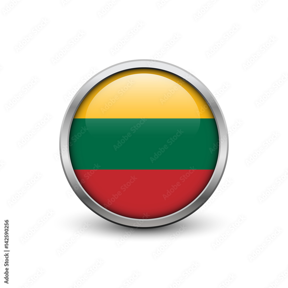 Flag of Lithuania, button with metal frame and shadow Flag of Lithuania, button with metal frame and shadow