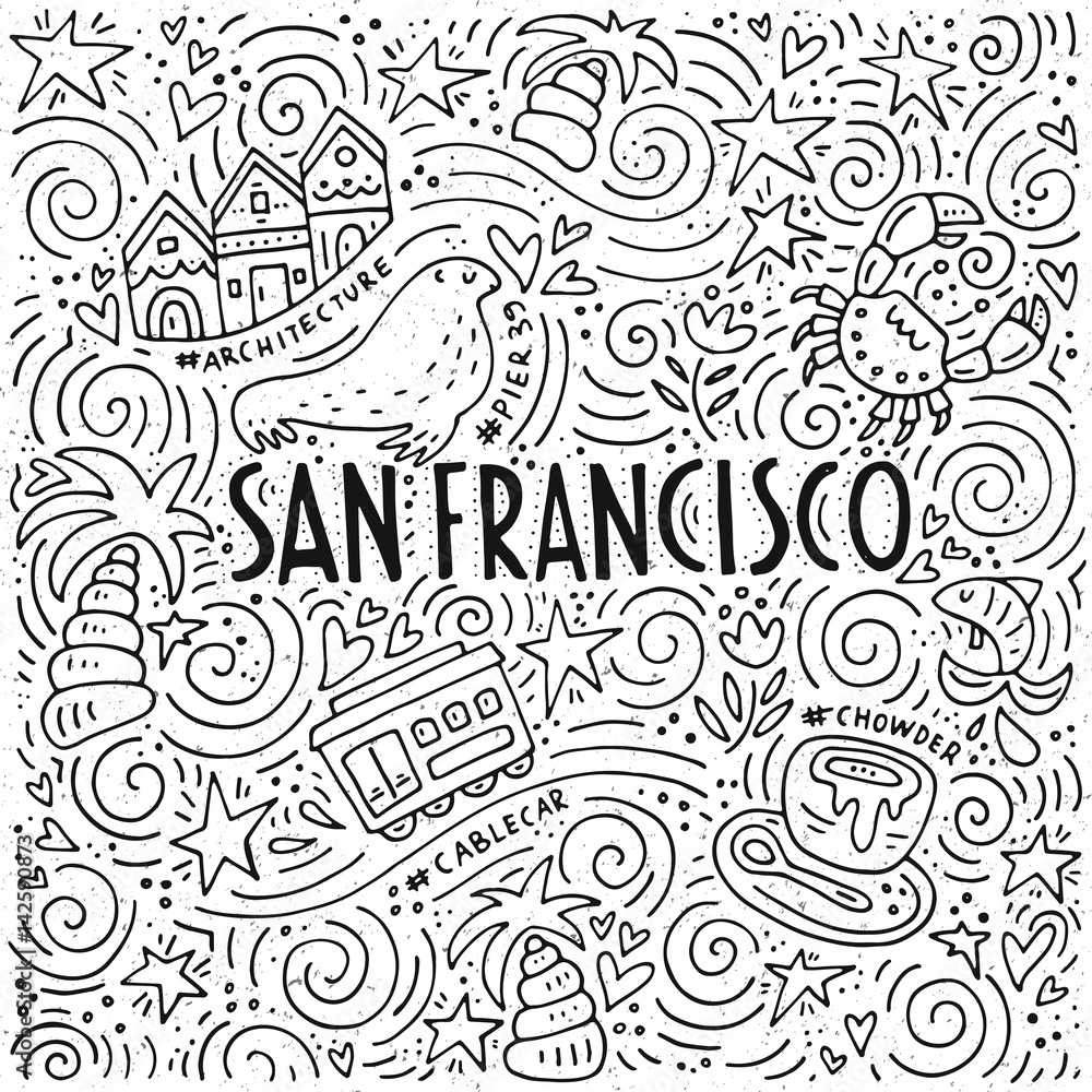 Fototapeta premium The symbols of San Francisco in pattern