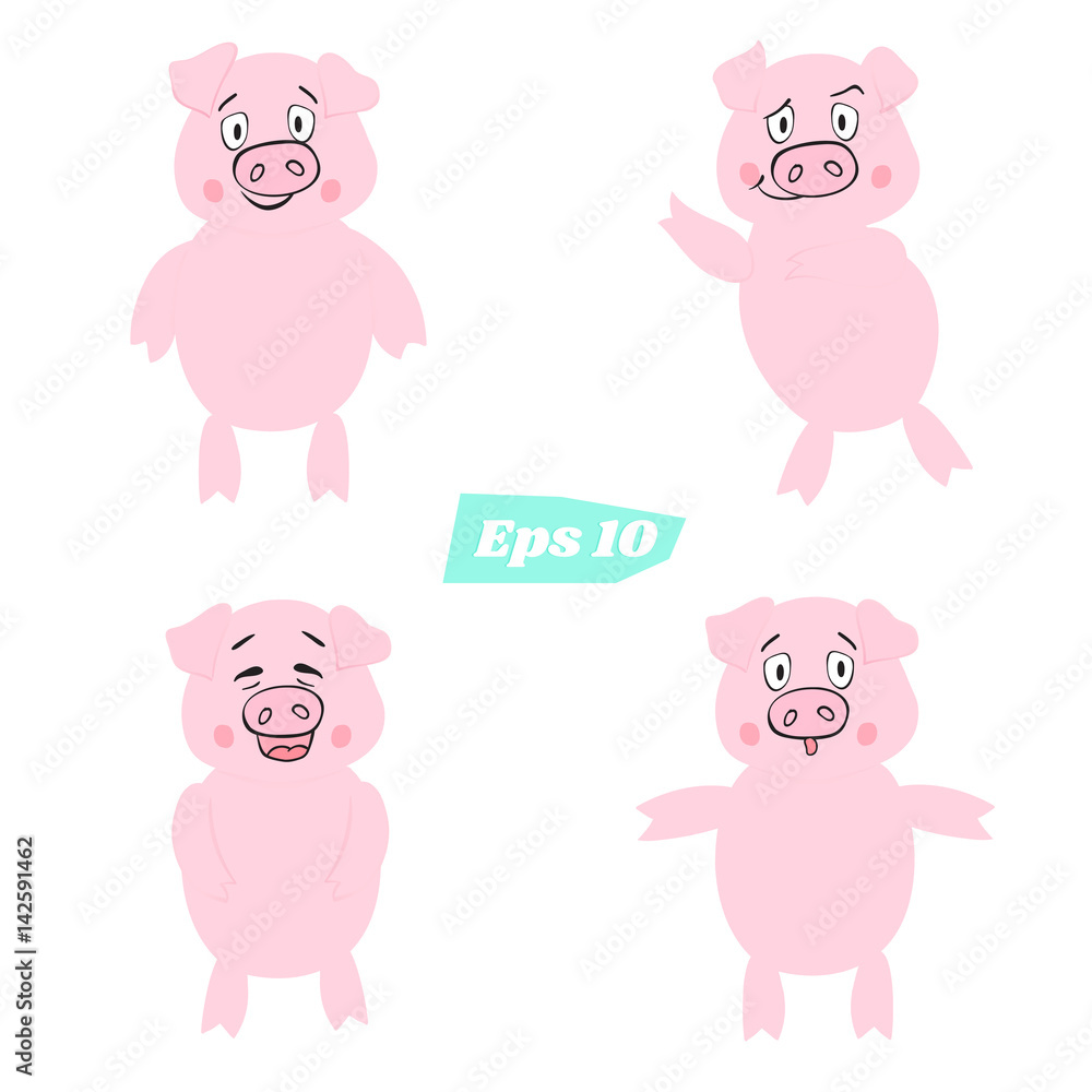 A set of funny piglets with different emotions. A nice illustration in the cartoon style. A set of funny piglets with different emotions. A nice illustration in the cartoon style.