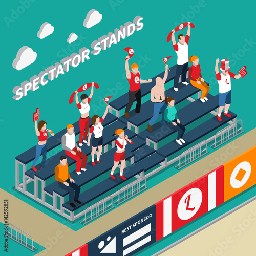 Spectator Stands With Fans Isometric Illustration
