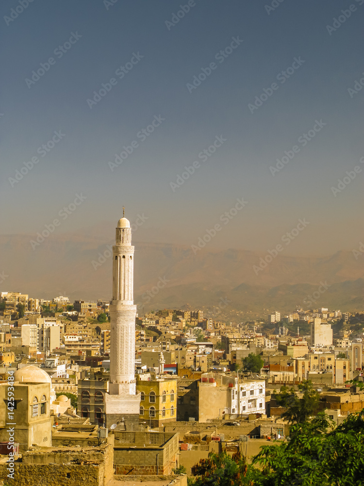 View to Taiz old city and Muzaffariyya aka Modhafer Mosque in Yemen