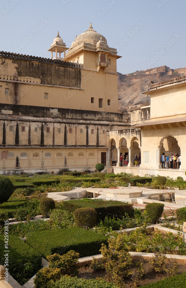 Beautiful gardens in Amber Fort, Jaipur, Rajasthan, India