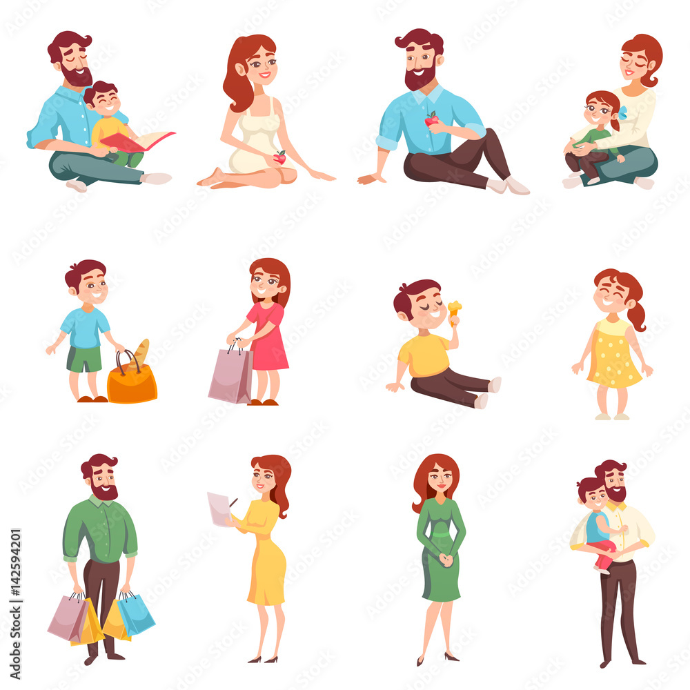Family Members Cartoon Style Set Family Members Cartoon Style Set