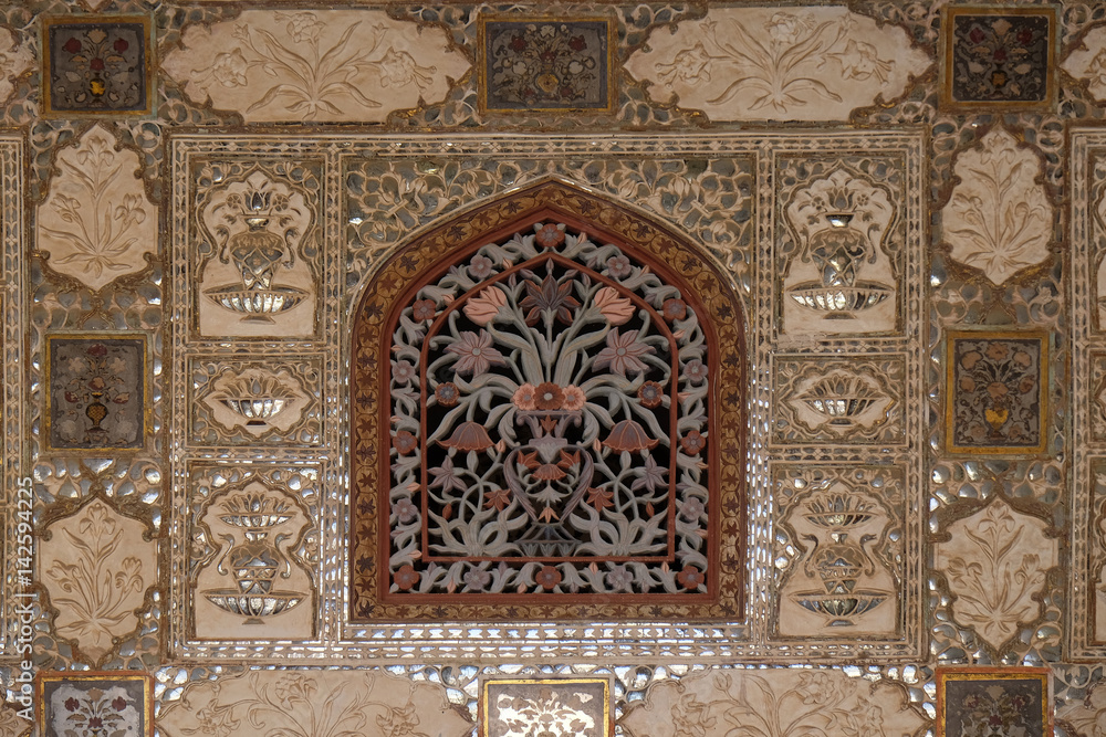 Mirror Palace at Amber Fort in Jaipur, Rajasthan, India