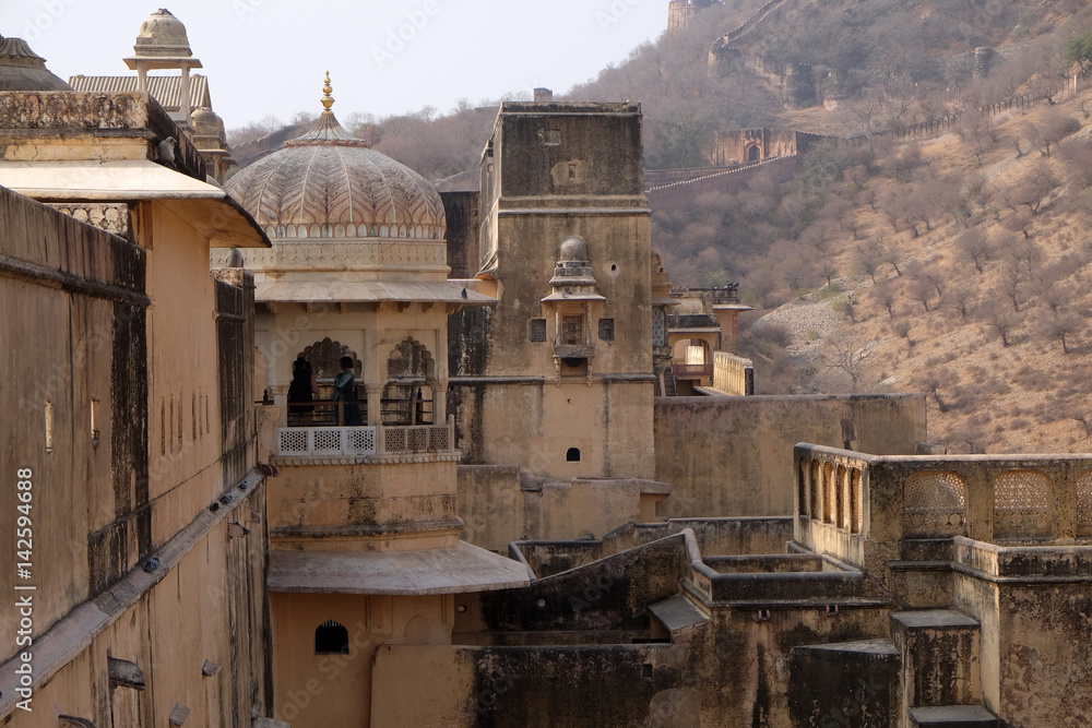 Fototapeta premium Architectural detail of Amber Fort in Jaipur, Rajasthan, India