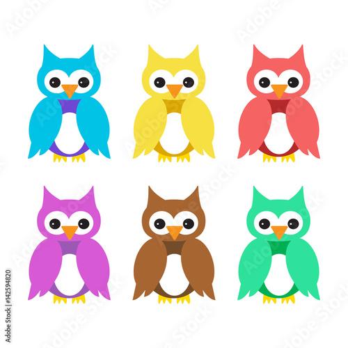 owl cartoon colorful set isolated vector