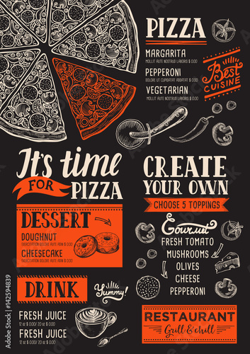 Pizza menu restaurant, food template.