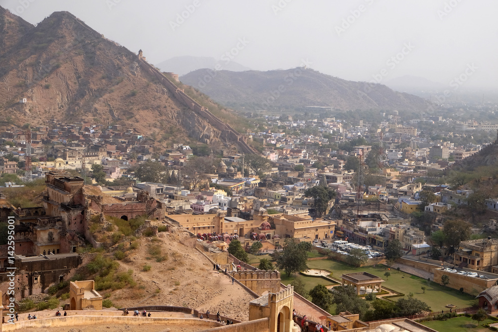 Aerial view of Jaipur (Pink city), Rajasthan, India
