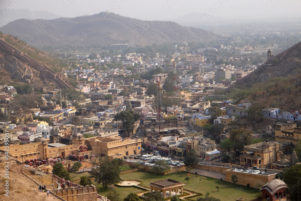 Aerial view of Jaipur (Pink city), Rajasthan, India
