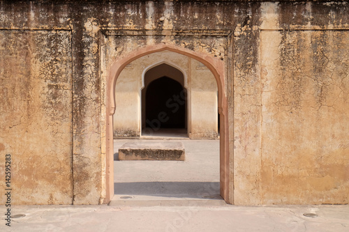 Architectural detail of Amber Fort in Jaipur, Rajasthan, India