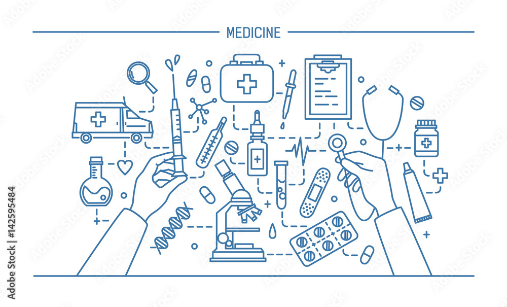 medicine lineart banner. contour vector illustration medicine lineart banner. contour vector illustration