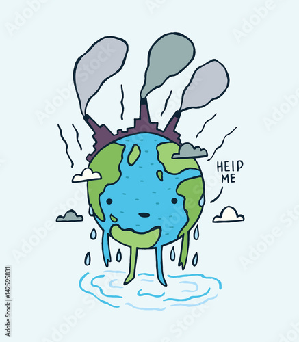 Sad polluted Earth. with help me message.