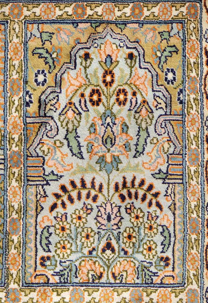 Handmade woven rug, oriental craft in Jaipur, Rajasthan, India 