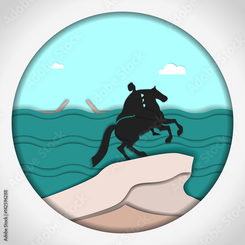 Paper applique style vector illustration. Card with application of monument to Peter the Great The copper rider, St. Petersburg. Postcard.