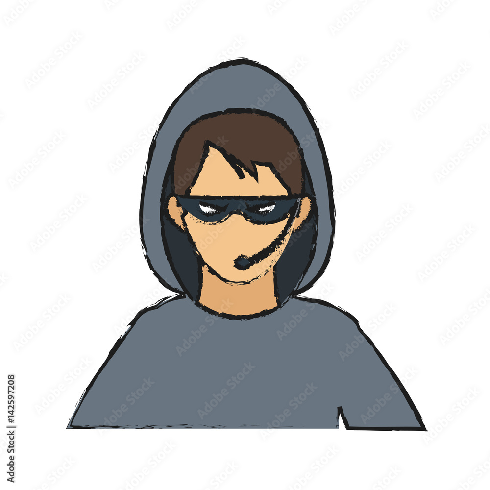 hacker man cartoon icon over white background. vector illustration hacker man cartoon icon over white background. vector illustration